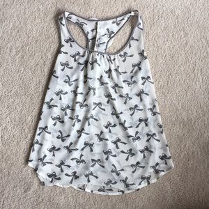 Sheer flowy bow tie tank top